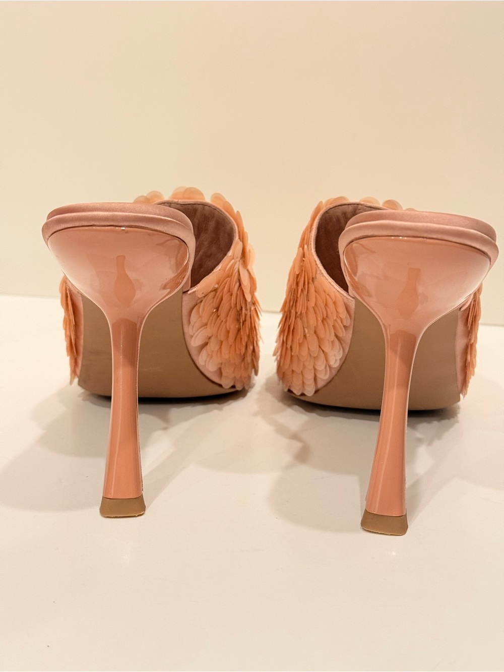 NWOB Jeffrey Campbell Rose Gold Sequin Blush Satin Slide Heels Size 10 Sample - Picture 6 of 14